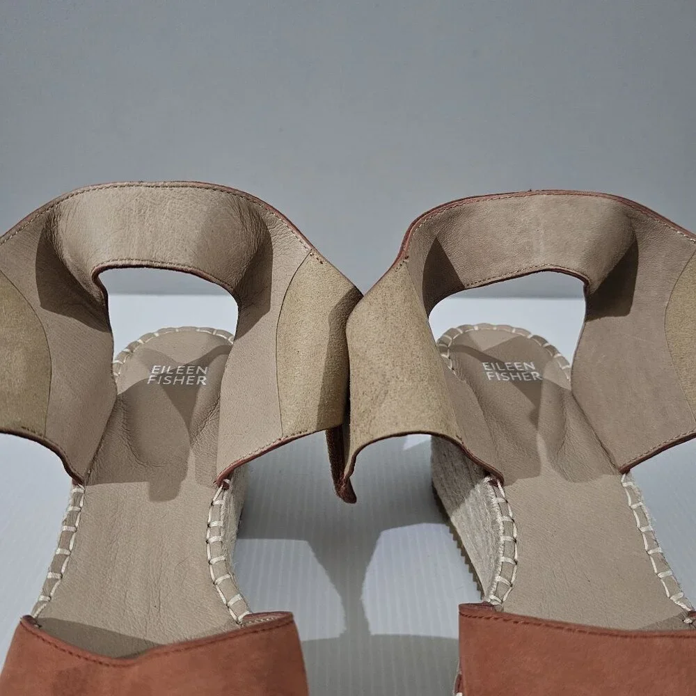 Eileen Fisher Weslia Espadrille Wedge Sandal Womens 9.5 Burnt Orange Leather